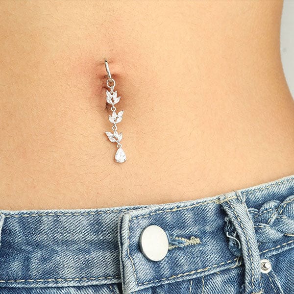 Silver Flower Belly Button Ring 14G Non-Dangle for... - Depop